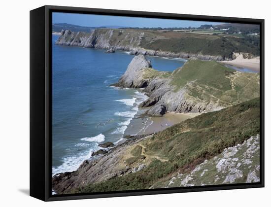 Pobbles Beach from the Pennard Cliffs, Gower, Wales, United Kingdom-David Hunter-Framed Stretched Canvas