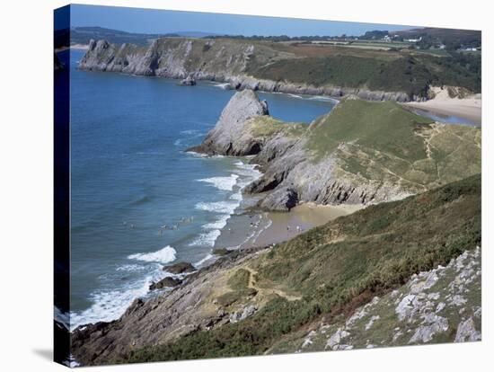 Pobbles Beach from the Pennard Cliffs, Gower, Wales, United Kingdom-David Hunter-Stretched Canvas