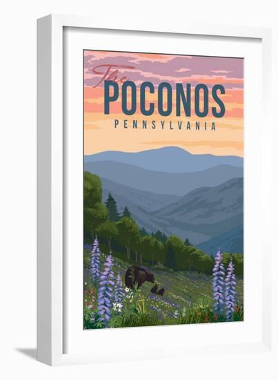 Poconos, Pennsylvania - Bear & Spring Flowers - Lantern Press Artwork-Lantern Press-Framed Art Print