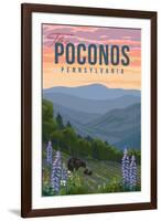 Poconos, Pennsylvania - Bear & Spring Flowers - Lantern Press Artwork-Lantern Press-Framed Art Print