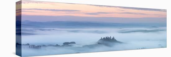 Podere Belvedere and mist at sunrise, San Quirico d'Orcia, Val d'Orcia, Tuscany, Italy-Ed Hasler-Stretched Canvas