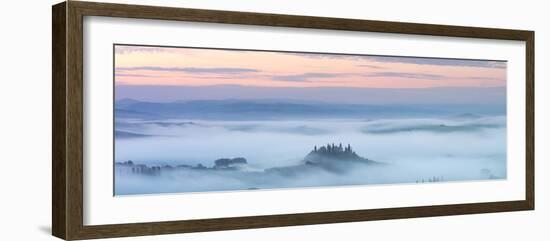 Podere Belvedere and mist at sunrise, San Quirico d'Orcia, Val d'Orcia, Tuscany, Italy-Ed Hasler-Framed Photographic Print