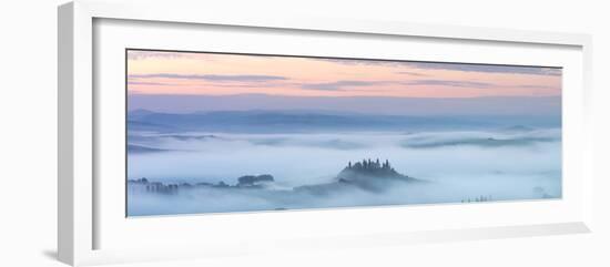 Podere Belvedere and mist at sunrise, San Quirico d'Orcia, Val d'Orcia, Tuscany, Italy-Ed Hasler-Framed Photographic Print