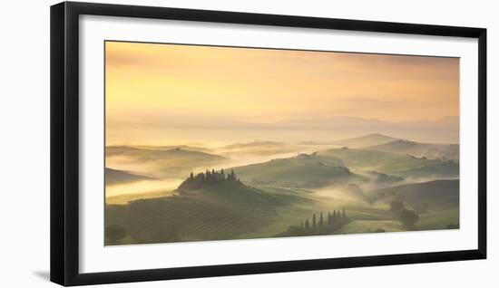 Podere Belvedere and mist at sunrise, San Quirico d'Orcia, Val d'Orcia, Tuscany, Italy-Ed Hasler-Framed Photographic Print