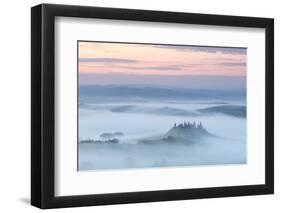 Podere Belvedere and mist at sunrise, San Quirico d'Orcia, Val d'Orcia, Tuscany, Italy-Ed Hasler-Framed Photographic Print