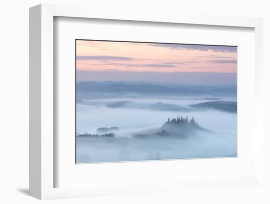 Podere Belvedere and mist at sunrise, San Quirico d'Orcia, Val d'Orcia, Tuscany, Italy-Ed Hasler-Framed Photographic Print