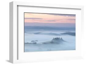 Podere Belvedere and mist at sunrise, San Quirico d'Orcia, Val d'Orcia, Tuscany, Italy-Ed Hasler-Framed Photographic Print