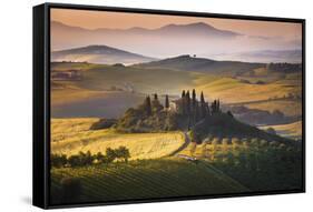 Podere Belvedere, San Quirico D'Orcia, Tuscany, Italy. Sunrise over the Farmhouse and the Hills.-ClickAlps-Framed Stretched Canvas