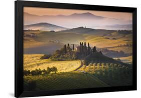 Podere Belvedere, San Quirico D'Orcia, Tuscany, Italy. Sunrise over the Farmhouse and the Hills.-ClickAlps-Framed Premium Photographic Print