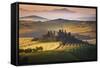 Podere Belvedere, San Quirico D'Orcia, Tuscany, Italy. Sunrise over the Farmhouse and the Hills.-ClickAlps-Framed Stretched Canvas