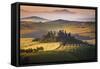 Podere Belvedere, San Quirico D'Orcia, Tuscany, Italy. Sunrise over the Farmhouse and the Hills.-ClickAlps-Framed Stretched Canvas