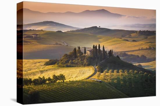 Podere Belvedere, San Quirico D'Orcia, Tuscany, Italy. Sunrise over the Farmhouse and the Hills.-ClickAlps-Stretched Canvas