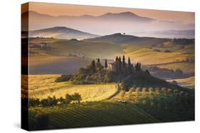 Podere Belvedere, San Quirico D'Orcia, Tuscany, Italy. Sunrise over the Farmhouse and the Hills.-ClickAlps-Stretched Canvas