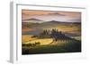 Podere Belvedere, San Quirico D'Orcia, Tuscany, Italy. Sunrise over the Farmhouse and the Hills.-ClickAlps-Framed Photographic Print