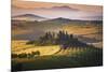 Podere Belvedere, San Quirico D'Orcia, Tuscany, Italy. Sunrise over the Farmhouse and the Hills.-ClickAlps-Mounted Photographic Print