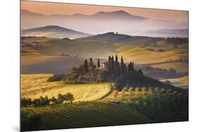 Podere Belvedere, San Quirico D'Orcia, Tuscany, Italy. Sunrise over the Farmhouse and the Hills.-ClickAlps-Mounted Photographic Print