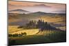 Podere Belvedere, San Quirico D'Orcia, Tuscany, Italy. Sunrise over the Farmhouse and the Hills.-ClickAlps-Mounted Photographic Print