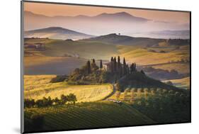 Podere Belvedere, San Quirico D'Orcia, Tuscany, Italy. Sunrise over the Farmhouse and the Hills.-ClickAlps-Mounted Photographic Print