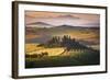 Podere Belvedere, San Quirico D'Orcia, Tuscany, Italy. Sunrise over the Farmhouse and the Hills.-ClickAlps-Framed Photographic Print