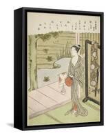 Poem by Fujiwara No Toshiyuki, from an Untitled Series of Thirty-Six Immortal Poets, C.1767-68-Suzuki Harunobu-Framed Stretched Canvas