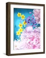 Poeny and Cherry Blossoms with Others in Blue Blue Estival Water, Can You Smell the Fragrance-Alaya Gadeh-Framed Photographic Print