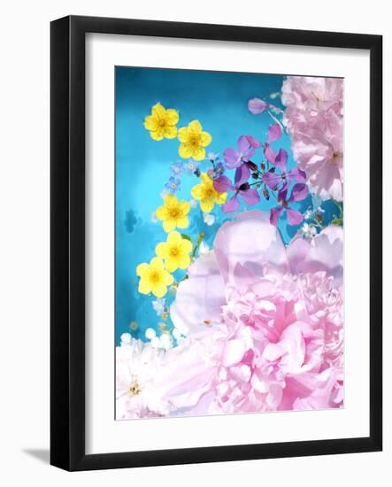 Poeny and Cherry Blossoms with Others in Blue Blue Estival Water, Can You Smell the Fragrance-Alaya Gadeh-Framed Photographic Print