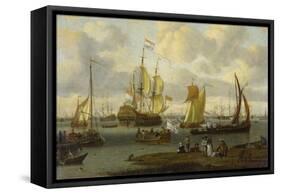Poeple Walking at the Banks of the River Ij with Ships, 1693-Abraham Storck-Framed Stretched Canvas