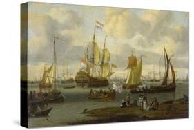 Poeple Walking at the Banks of the River Ij with Ships, 1693-Abraham Storck-Stretched Canvas