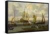 Poeple Walking at the Banks of the River Ij with Ships, 1693-Abraham Storck-Framed Stretched Canvas