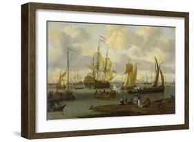 Poeple Walking at the Banks of the River Ij with Ships, 1693-Abraham Storck-Framed Giclee Print