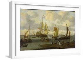 Poeple Walking at the Banks of the River Ij with Ships, 1693-Abraham Storck-Framed Giclee Print