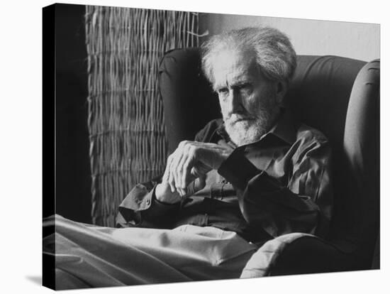 Poet Ezra Pound, 95, Relaxing in Wing Chair in Apt-David Lees-Stretched Canvas