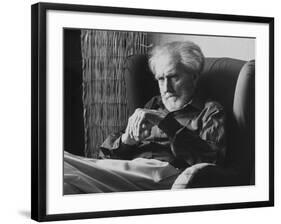 Poet Ezra Pound, 95, Relaxing in Wing Chair in Apt-David Lees-Framed Premium Photographic Print