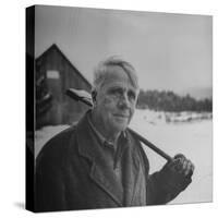 Poet Robert Frost in Affable Portrait, Axe Slung over Shoulder in Wintry Rural Setting-Eric Schaal-Stretched Canvas