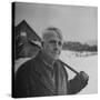 Poet Robert Frost in Affable Portrait, Axe Slung over Shoulder in Wintry Rural Setting-Eric Schaal-Stretched Canvas