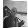 Poet Robert Frost in Affable Portrait, Axe Slung over Shoulder in Wintry Rural Setting-Eric Schaal-Mounted Premium Photographic Print