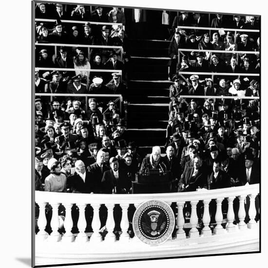 Poet Robert Frost Reading a Poem at the Inaugural Ceremony for President John F. Kennedy-null-Mounted Photographic Print