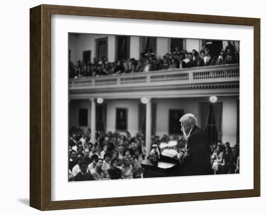 Poet Robert Frost Reciting His Own Poetry to Students and Faculty at Amherst-null-Framed Premium Photographic Print