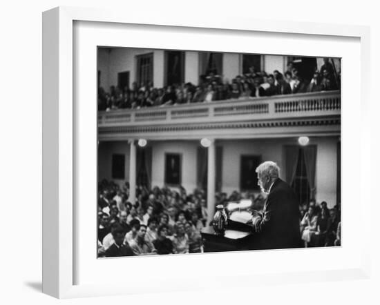 Poet Robert Frost Reciting His Own Poetry to Students and Faculty at Amherst-null-Framed Premium Photographic Print