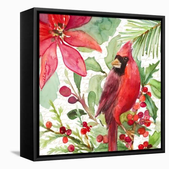 Poinsettia and Cardinal I-Lanie Loreth-Framed Stretched Canvas