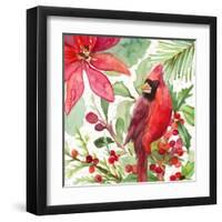 Poinsettia and Cardinal I-Lanie Loreth-Framed Art Print