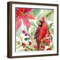 Poinsettia and Cardinal I-Lanie Loreth-Framed Art Print