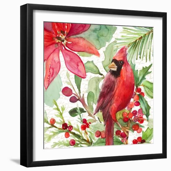 Poinsettia and Cardinal I-Lanie Loreth-Framed Art Print