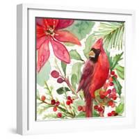 Poinsettia and Cardinal I-Lanie Loreth-Framed Art Print