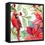 Poinsettia and Cardinal II-Lanie Loreth-Framed Stretched Canvas