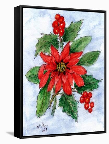 Poinsettia and Holly-Nell Hill-Framed Stretched Canvas