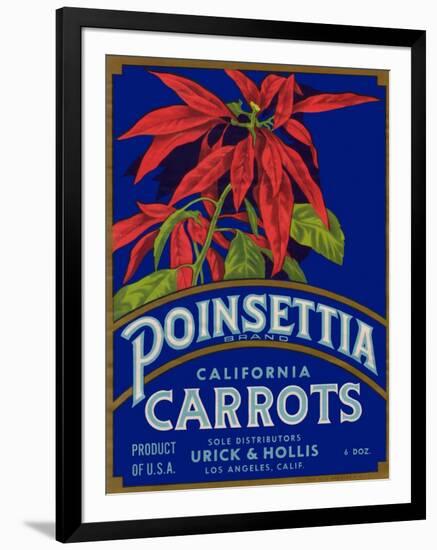 Poinsettia Carrot Label - Los Angeles, CA-Lantern Press-Framed Art Print