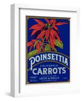 Poinsettia Carrot Label - Los Angeles, CA-Lantern Press-Framed Art Print