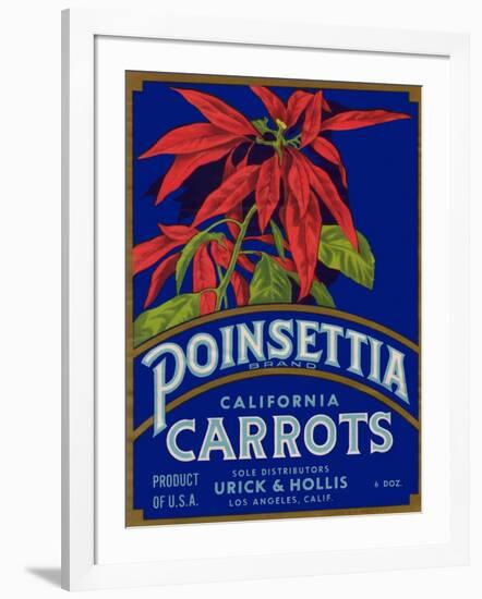 Poinsettia Carrot Label - Los Angeles, CA-Lantern Press-Framed Art Print