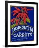 Poinsettia Carrot Label - Los Angeles, CA-Lantern Press-Framed Art Print